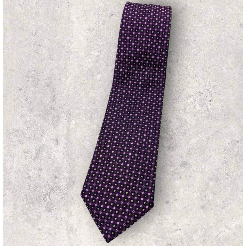 LAUREN RALPH LAUREN Silk Necktie LUXURY Purple Geometric W:3.6" EUC